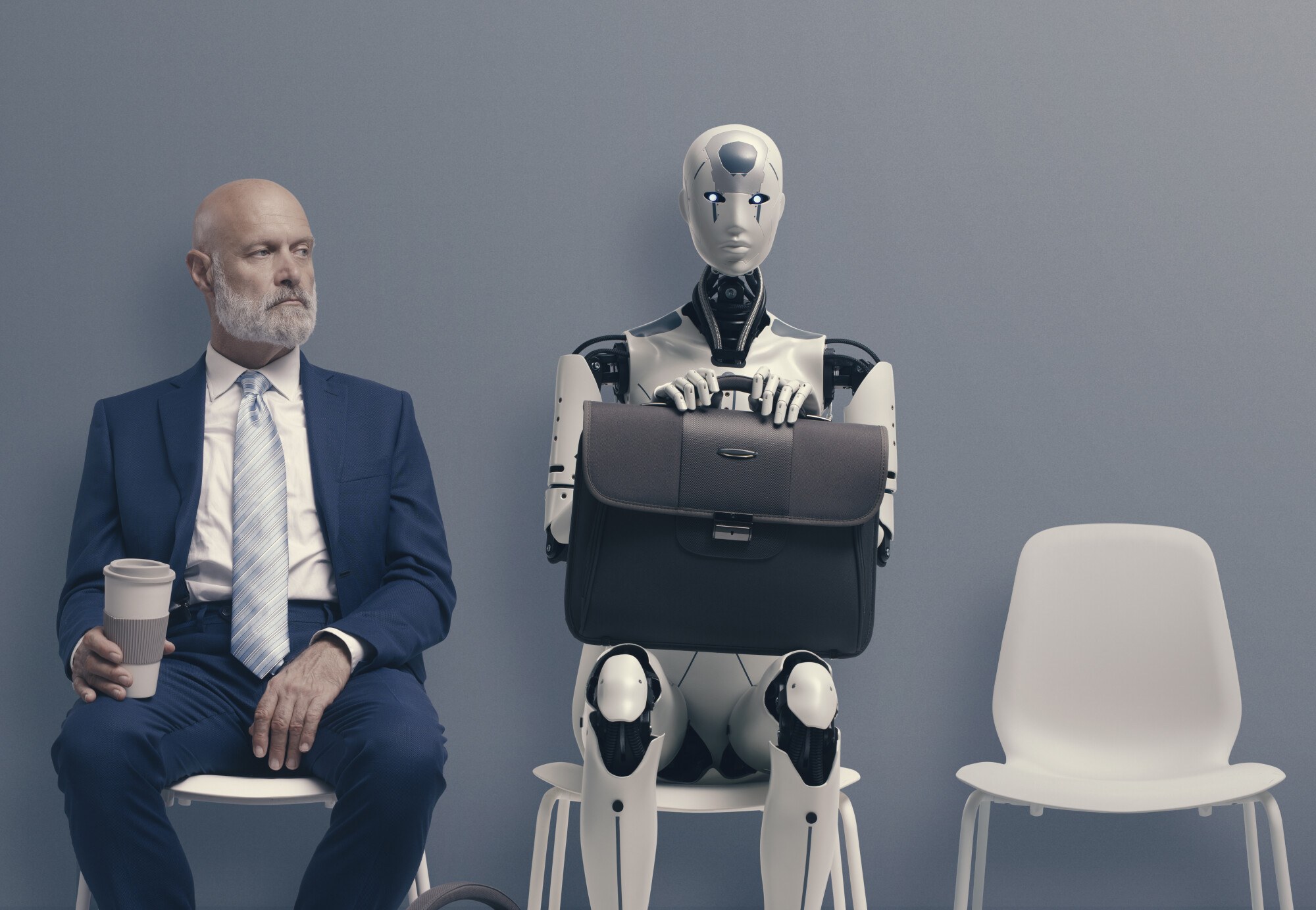 AI Robot Waiting for Job Interview