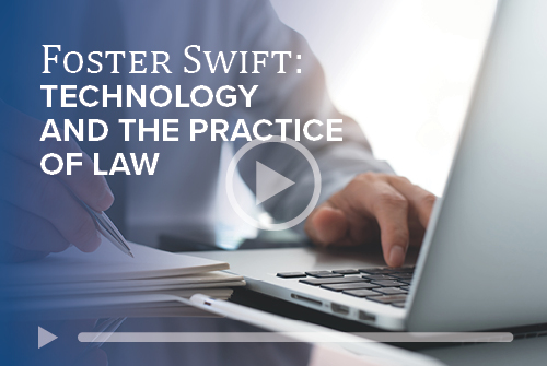 Tech and the Practice of Law text on blue graphic